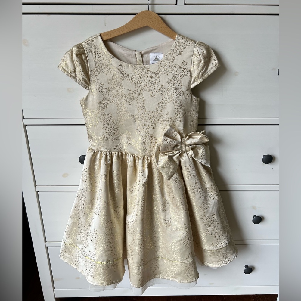 Disney formal lined dress gold shimmer Mickey pattern size 7/8